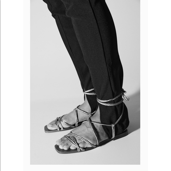Zara low heel woven metallic sandals